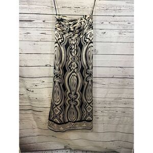 White house Black Market 100% Silk Strapless Black, Taupe and White Dress Size 4